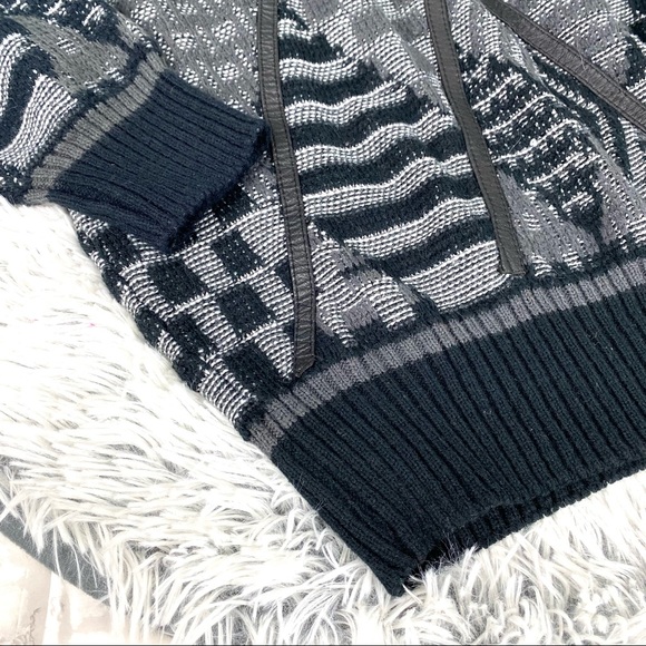 Vintage Urban Works 80s 90s Leather Trimmed Harlequin Knit Sweater EUC - Picture 4 of 13